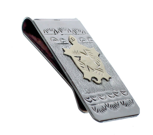 Native American Navajo Genuine Sterling Silver And 12KGF Turtle Money Clip AX125165